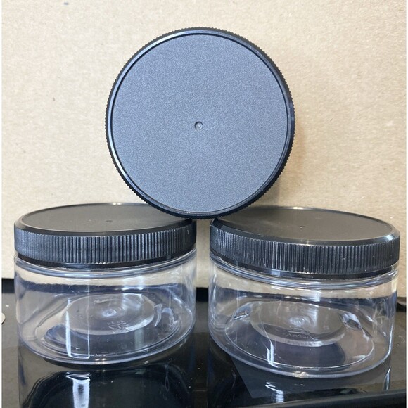 30 Pack 4oz Clear Plastic Jars w/ Black Lids Leak-Proof Round BPA-Free Food Safe - Picture 4 of 6